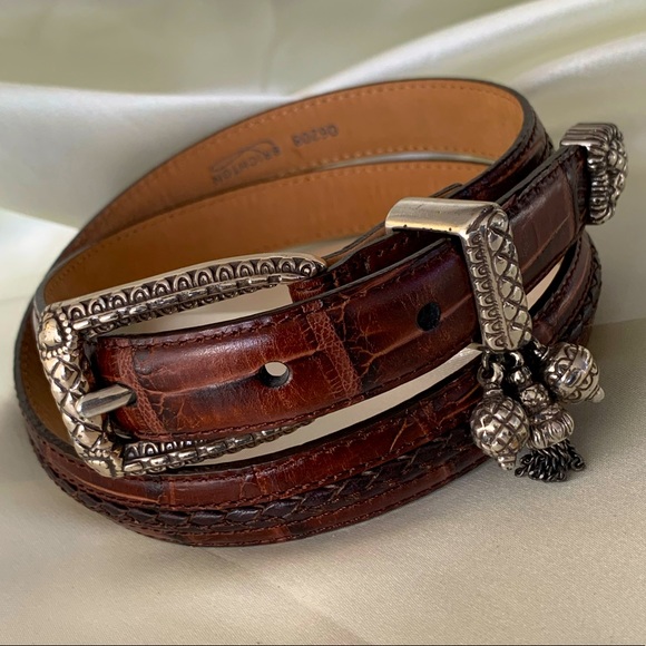 Brighton Accessories - Vintage Brighton Western Brown Leather Croc Silver Charms Ladies Small Belt